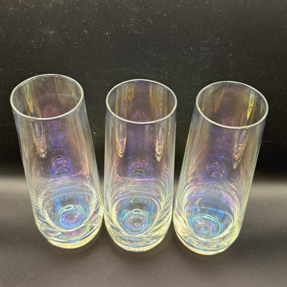 Set of 3 Iridescent Transparent Champagne Stemless Glasses, Mimosa Glass Set - Picture 2 of 5